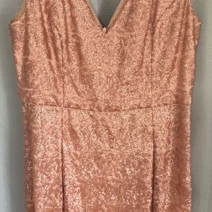 Karl Lagerfeld Rose Gold Sparkling V-Neck Midi Dress